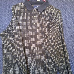 Men's Navy and Tan Checkered Shirt
